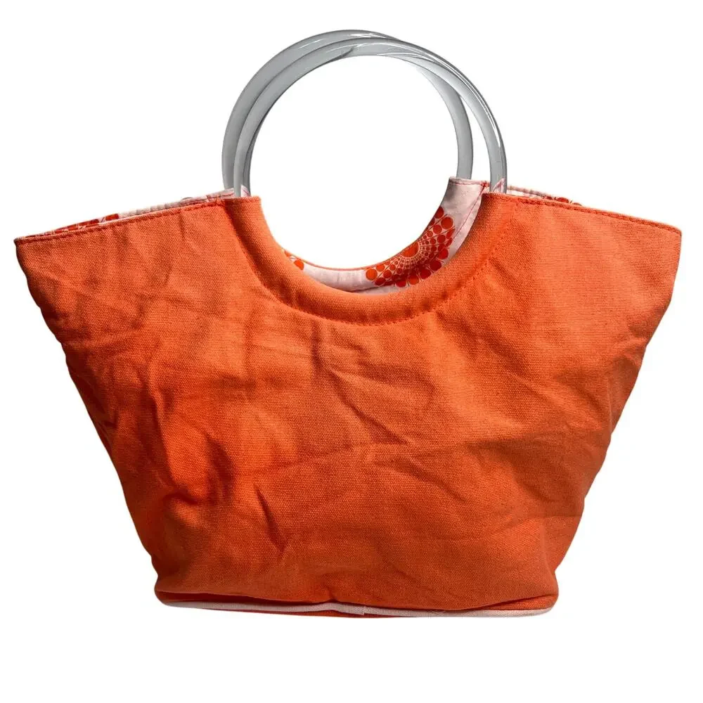 Nordstrom Lucite Handle Tote Purse Shoulder Bucket Casual Summer Fabric Bag